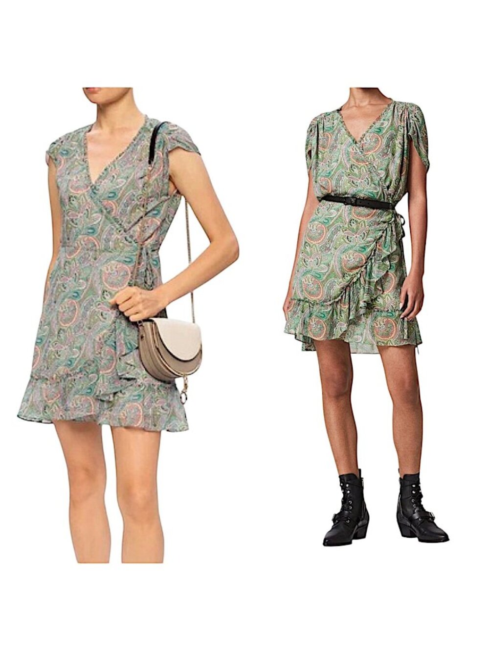 All Saints Zini Shahmina Paisley Wrap Mini Dress, size 10 US